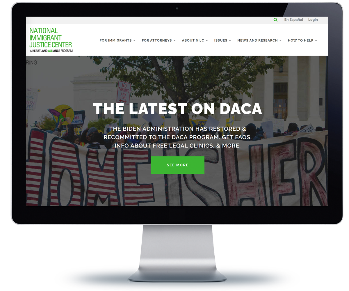 National Immigrant Justice Center website on a monitor