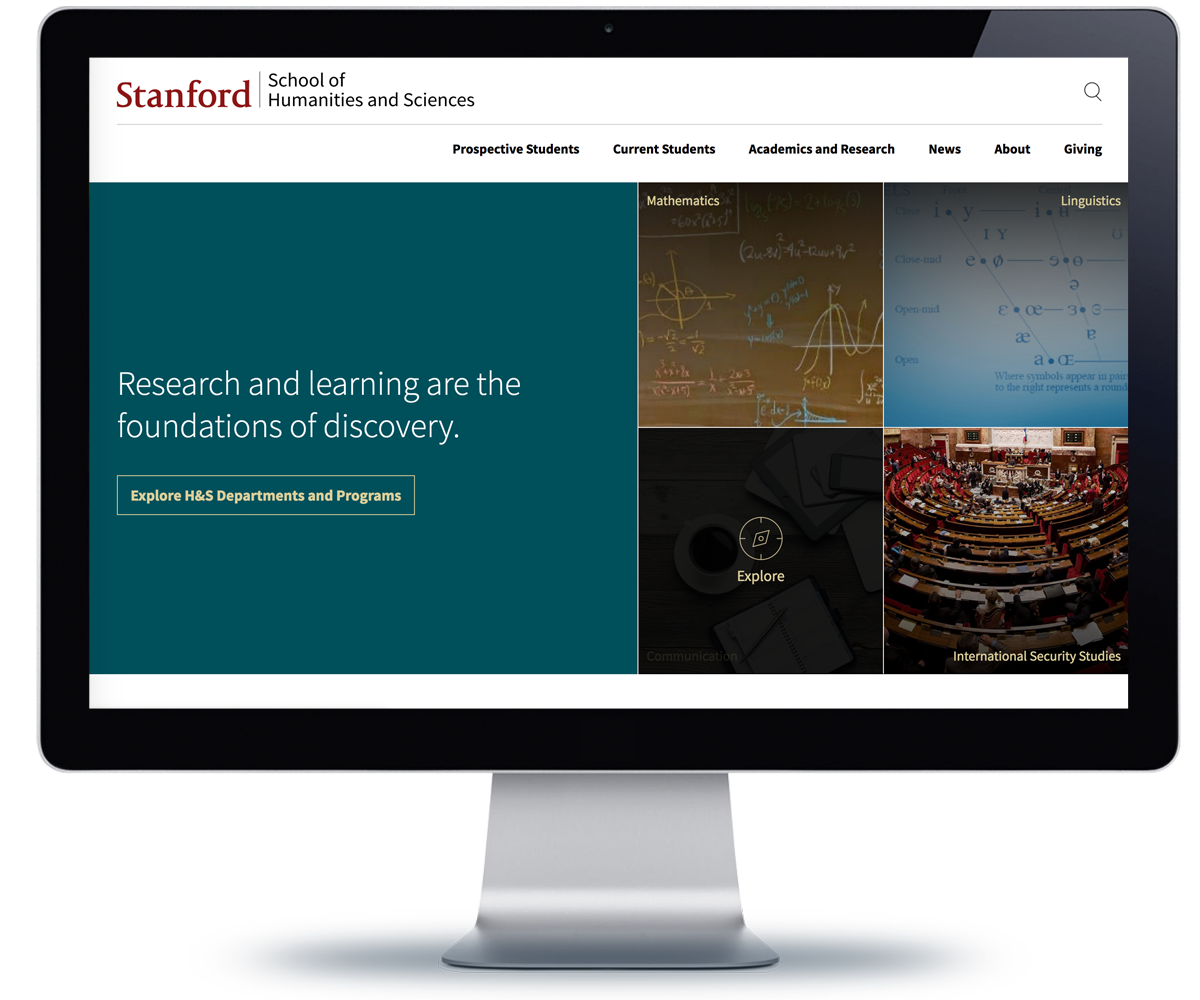 Stanford Humanities and Sciences Department website home page on a monitor