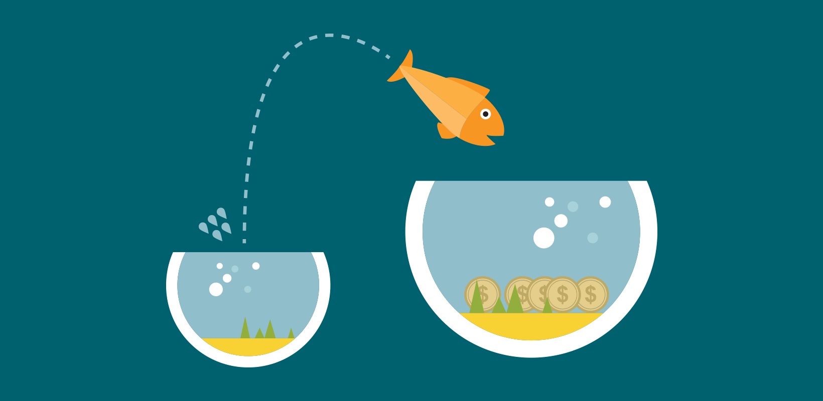 How to optimize a nonprofit website - image of a fish jumping frmo a small bowl into a bigger, better bowl