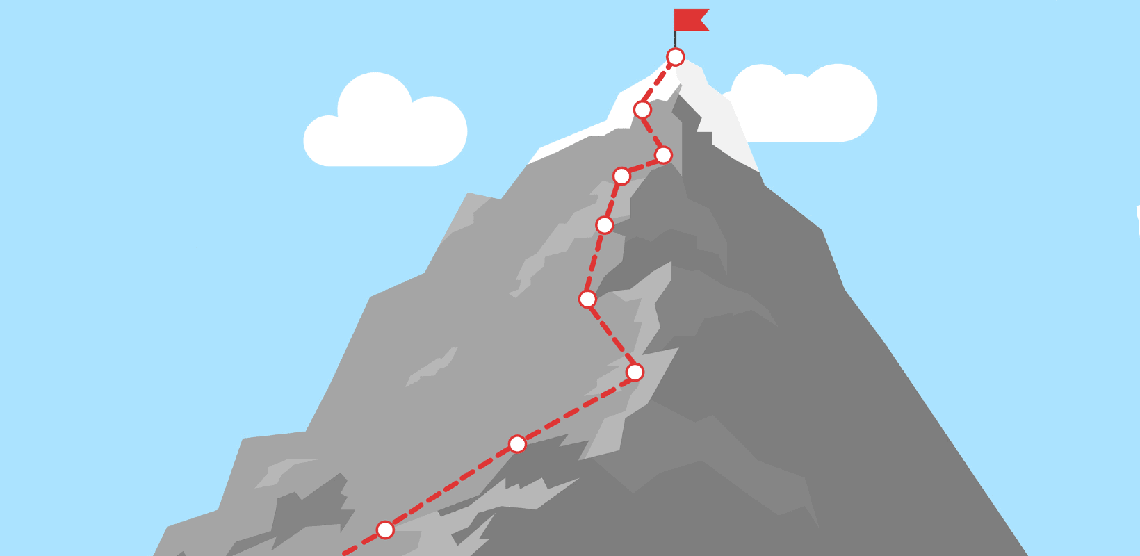 Illustration of a mountain with a flag planted at the top.