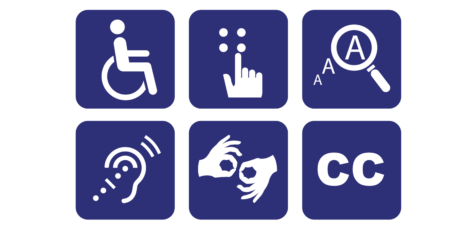 accessibility icons including a person in a wheelchair