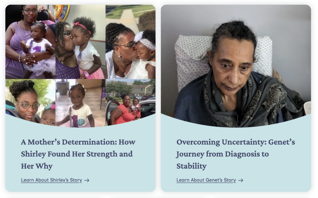 Headlines for two stories about people SCI supports. The headlines say, 