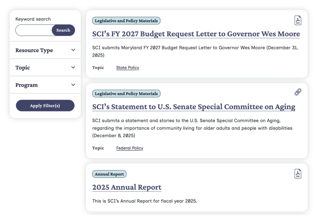 List of searchable, filterable resources